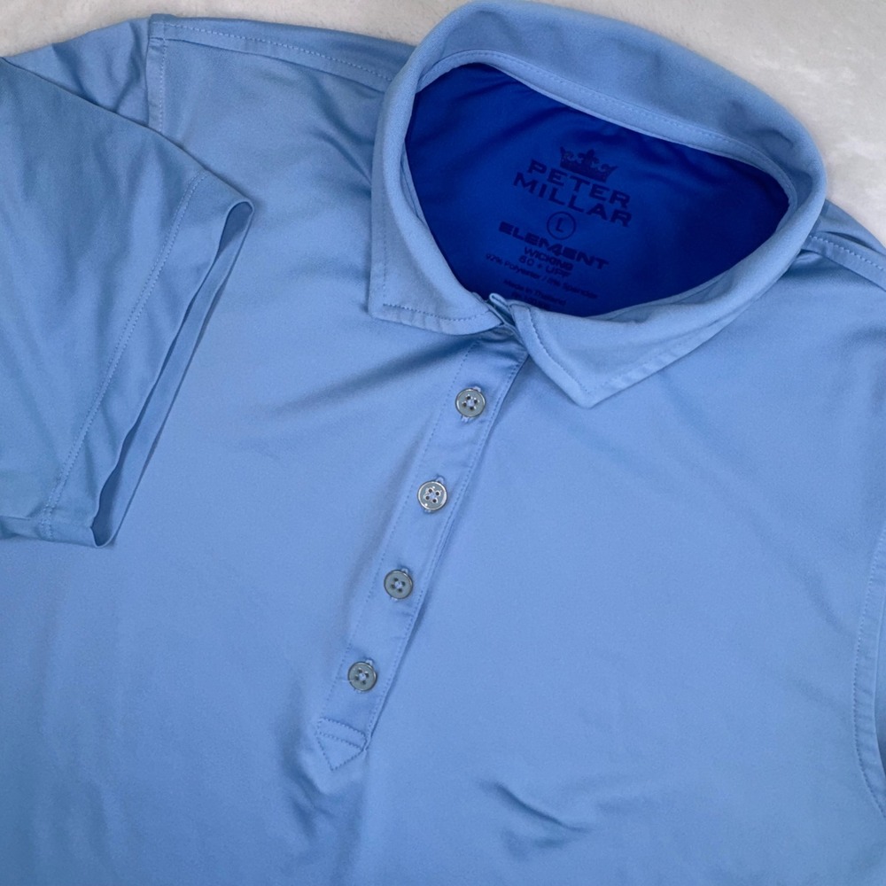 Peter Millar Golf Polo Women Large Light Blue Element Wicking UPF 50+ Stretch